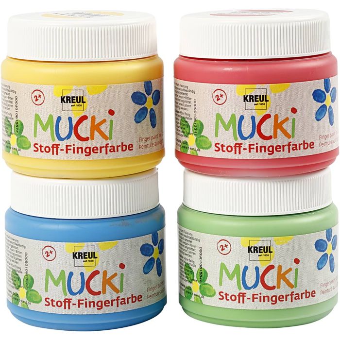 Muck Fingermaling, blå, grønn, rød, gul, 4x150 ml/ 1 pk.