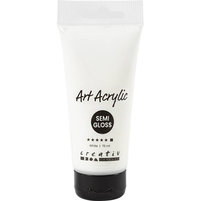 Akrylmaling, halvblank, dekkende, hvit, 75 ml/ 1 fl.
