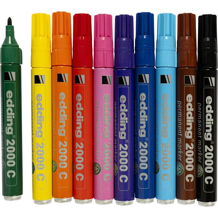 Edding Markers, nr. 2000, strek 1,5-3 mm, ass. farger, 10 stk./ 1 pk.