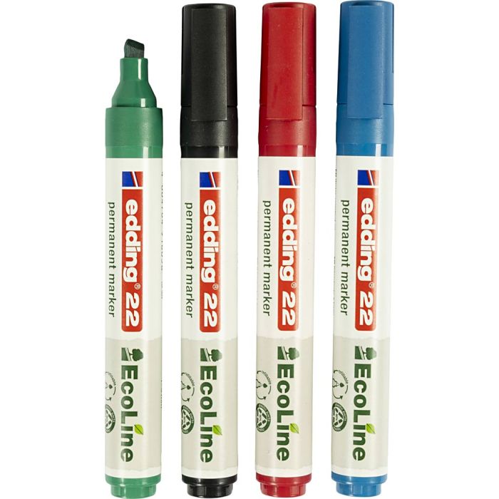 Edding EcoLine merkepenner 22, nr. 22, strek 1+5 mm, ass. farger, 4 stk./ 1 pk.