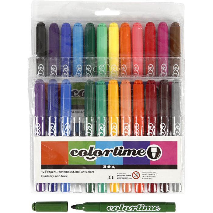 Colortime tusjer, strek 5 mm, ass. farger, 2x12 stk./ 1 pk.
