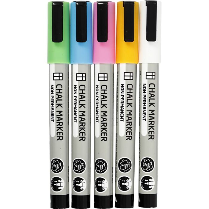 Chalk Markers, strek 1,2-3 mm, sterke farger, 5 stk./ 1 pk.