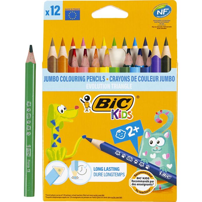 BIC Evolution Triangle Fargeblyanter, L: 14 cm, mine 5 mm, ass. farger, 12 stk./ 1 pk.