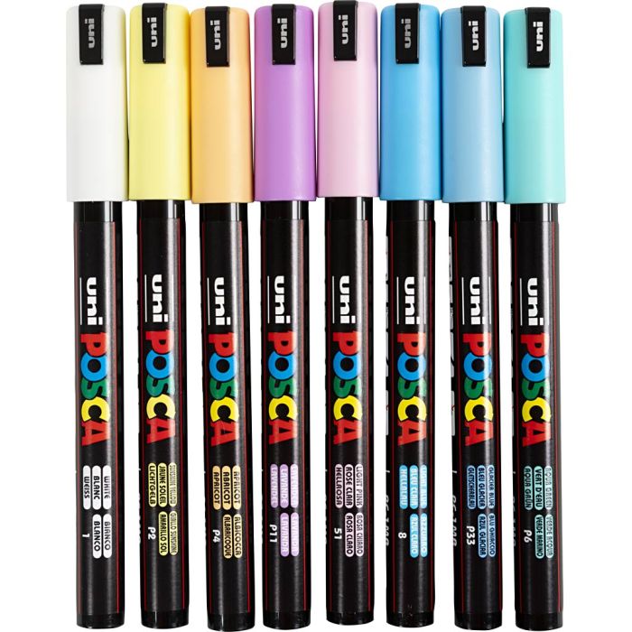 Posca Marker, nr. PC-1MR, strek 0,7 mm, ekstra fin, ass. farger, 8 ass./ 1 pk.
