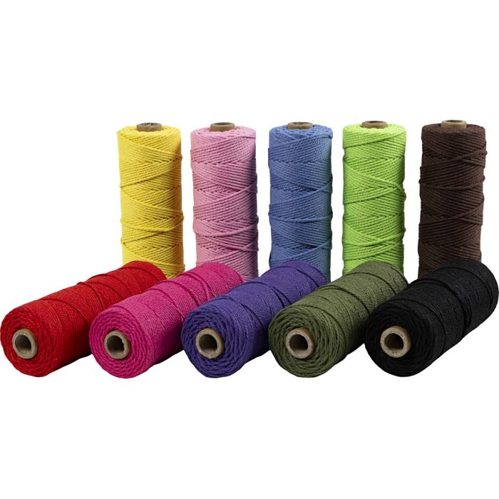 Knyttegarn, L: 100 m, tykkelse 2 mm, Tykk kvalitet 12/36, sterke farger, 10x225 g/ 1 pk.