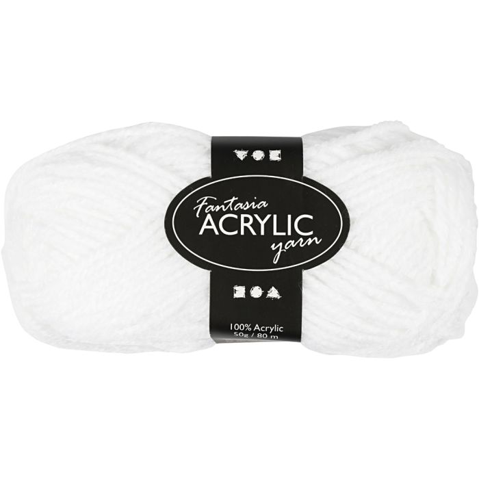 Fantasia Akrylgarn, L: 80 m, hvit, 50 g/ 1 nst.