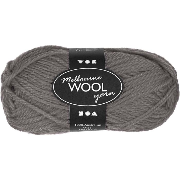 Melbourne Wool Yarn, L: 92 m, grå, 50 g/ 1 nst.