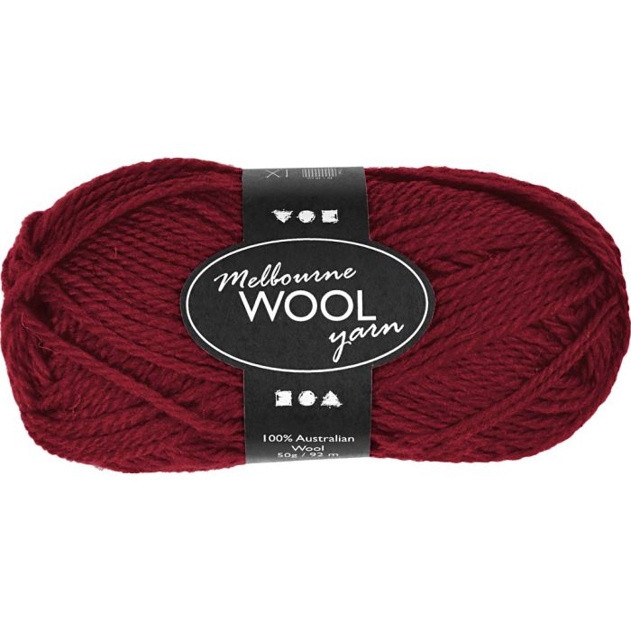 Melbourne Wool Yarn, L: 92 m, pinne 4-5,5, mørk rød, 50 g/ 1 nst.