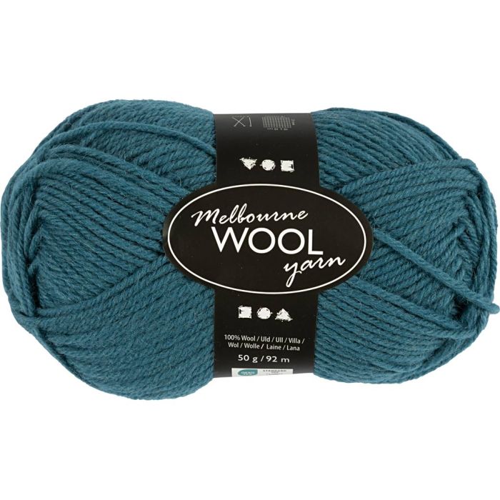 Melbourne Wool Yarn, L: 92 m, pinne 4-5,5, petrol, 50 g/ 1 nst.