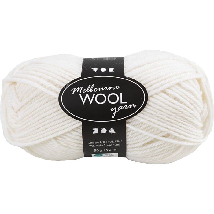 Melbourne Wool Yarn, L: 92 m, pinne 4-5,5, råhvit, 50 g/ 1 nst.
