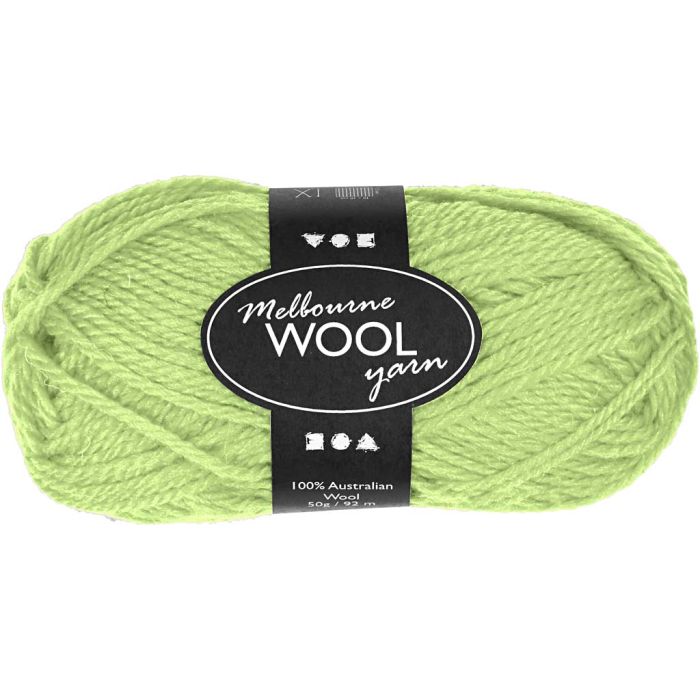 Melbourne Wool Yarn, L: 92 m, neon grønn, 50 g/ 1 nst.