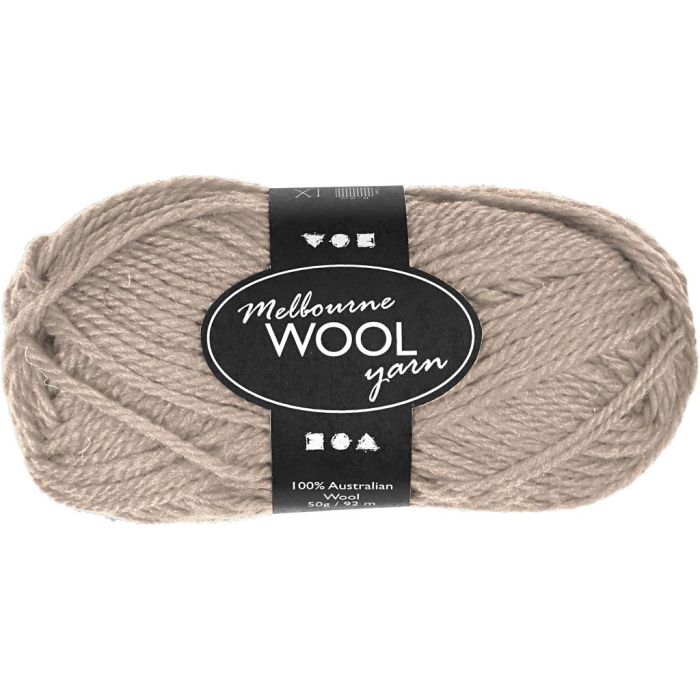 Melbourne Wool Yarn, L: 92 m, beige, 50 g/ 1 nst.