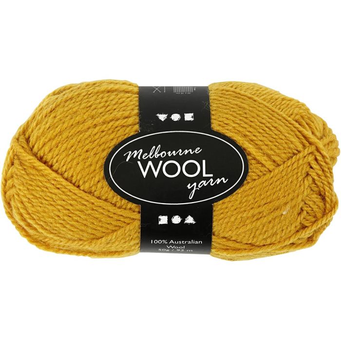 Melbourne Wool Yarn, L: 92 m, mørk gul, 50 g/ 1 nst.