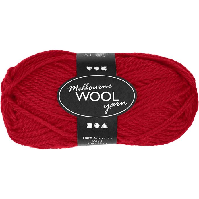 Melbourne Wool Yarn, L: 92 m, rød, 50 g/ 1 nst.