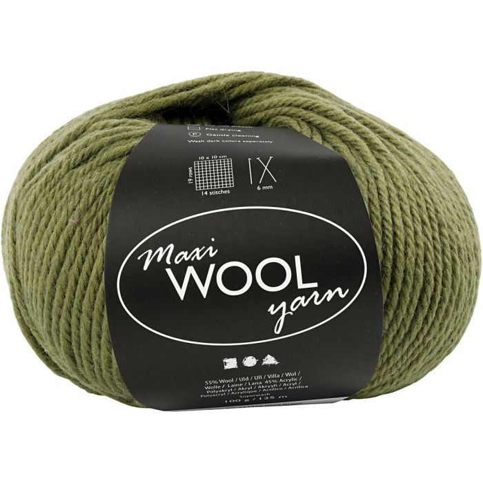 Ullgarn, L: 125 m, olivengrønn, 100 g/ 1 nst.