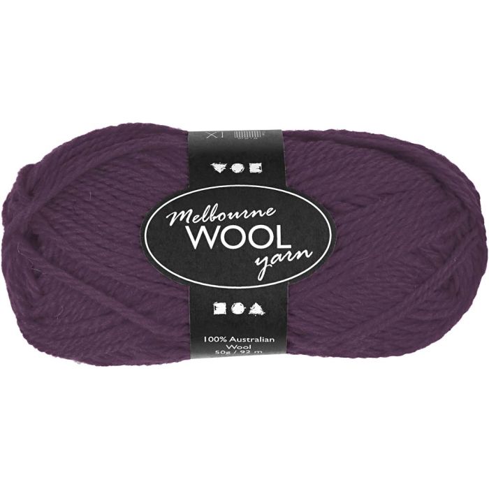 Melbourne Wool Yarn, L: 92 m, lilla, 50 g/ 1 nst.
