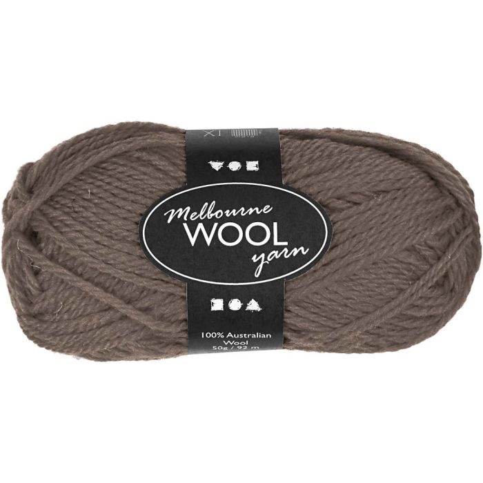 Melbourne Wool Yarn, L: 92 m, grå brun, 50 g/ 1 nst.