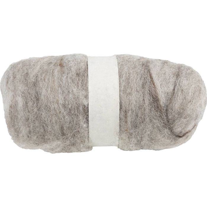 Kardet Ull, natur, lys grå, 100 g/ 1 bunt
