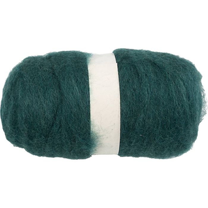 Kardet Ull, grønn, 100 g/ 1 bunt