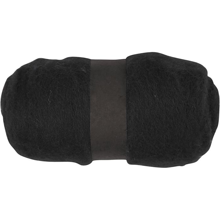 Kardet Ull, svart, 100 g/ 1 bunt