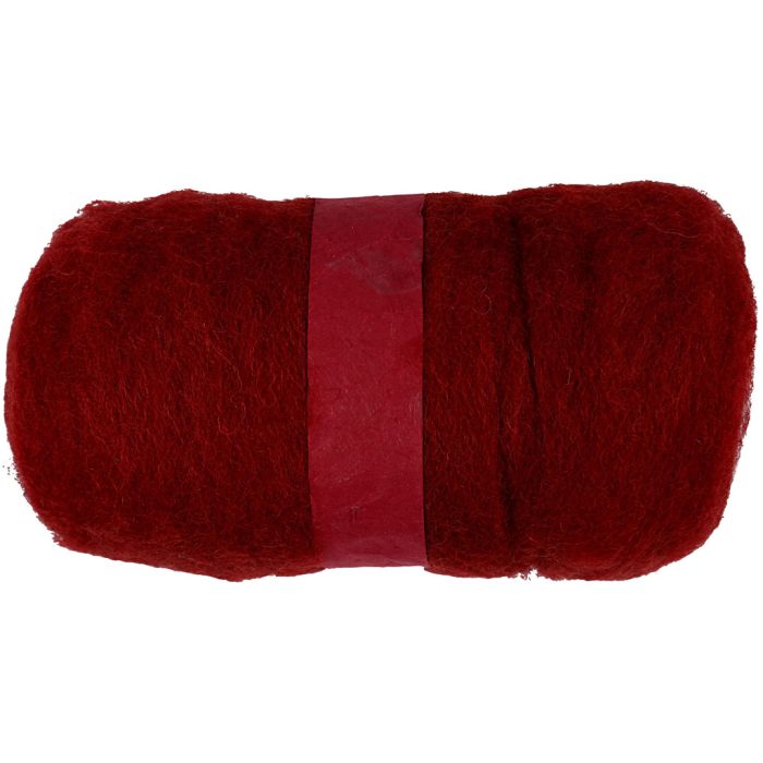Kardet Ull, varm rød, 100 g/ 1 bunt
