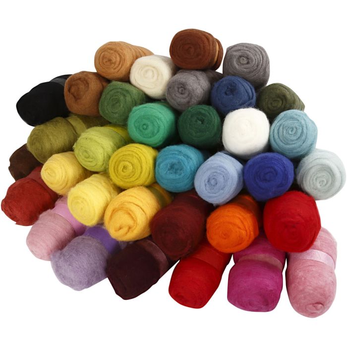 Kardet Ull, ass. farger, 35x100 g/ 1 pk.