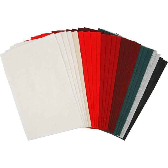 Hobbyfilt, ark 20x30 cm, tykkelse 1,5-2 mm, 180-200 g, ass. farger, 24 ass. ark/ 1 pk.