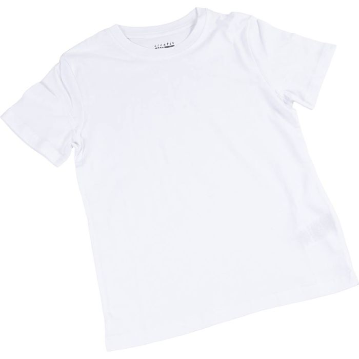 T-skjorter, B: 40 cm, str. 7-8 år, rund hals, 145 g, hvit, 1 stk.