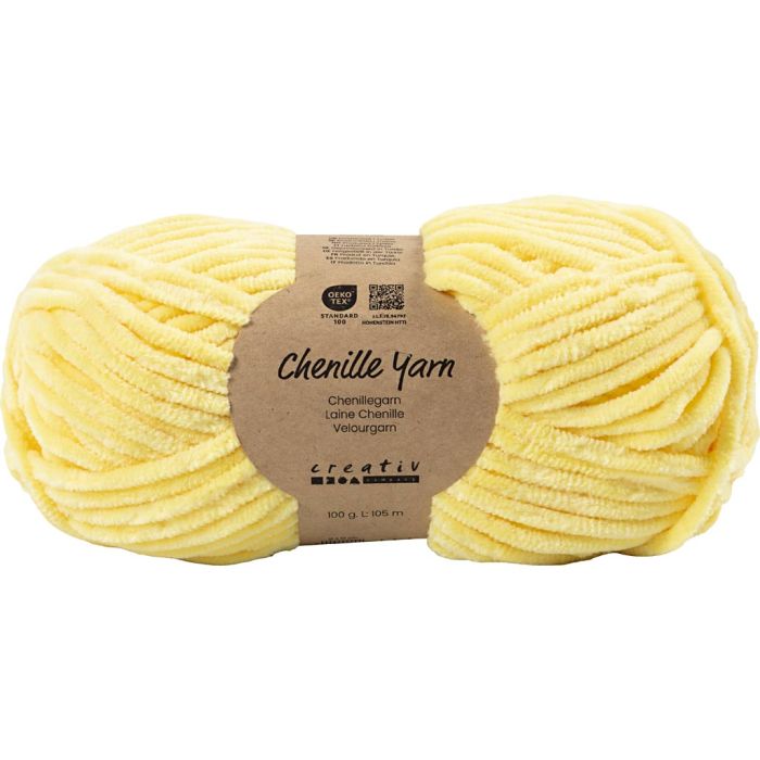 Velourgarn, L: 105 m, pinne 5-6, lys gul, 100 g/ 1 nst.