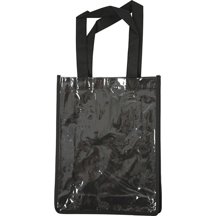 Veske med plastfront, str. 30x23x7 cm, svart, 1 stk.