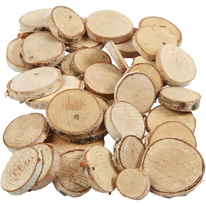 Wood Mix, dia. 25-45 mm, tykkelse 7 mm, ca. 140 stk., 600 g/ 1 pk.