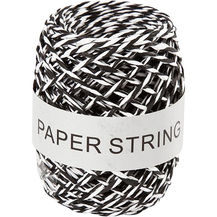 Papirsnor, tykkelse 1 mm, svart/hvit, 50 m/ 1 rl.
