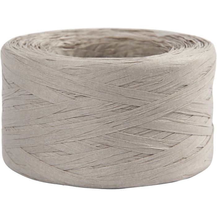 Raffia Papirgarn, B: 7-8 mm, lys grå, 100 m/ 1 rl.