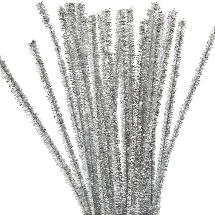 Piperenser, L: 30 cm, tykkelse 6 mm, glitter, sølv, 24 stk./ 1 pk.