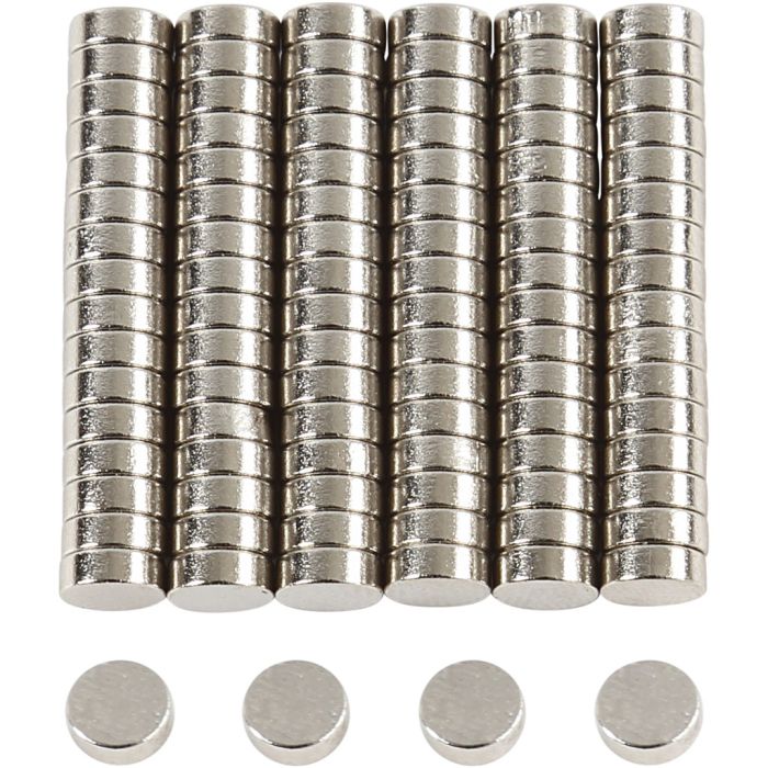 Kraftig magnet ”NdFeB” , dia. 5 mm, tykkelse 2 mm, 100 stk./ 1 pk.