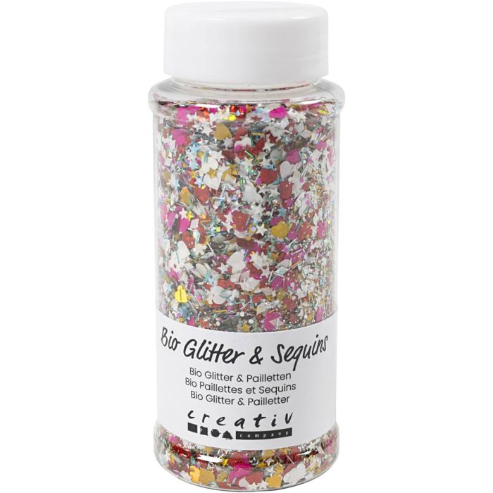 Biologisk nedbrytbart glitter og paljetter, ass. farger, 140 ml/ 1 boks