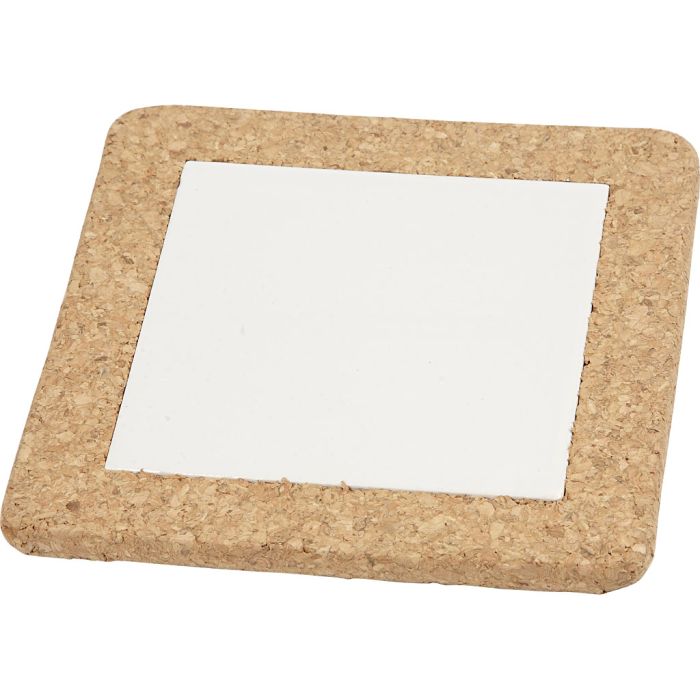 Kjeleunderlag med korkramme, str. 15,5x15,5x1 cm, hvit, 10 stk./ 1 pk.
