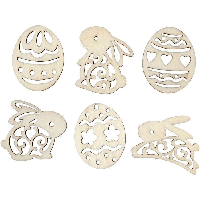 Trepynt, påskeegg og harer, H: 40 mm, tykkelse 3 mm, 24 stk./ 1 pk.