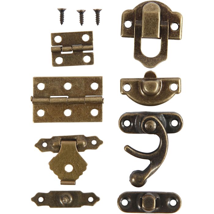 Minibeslag, str. 16x19-19x29,5 mm, antikk gull, 15 sett/ 1 pk.