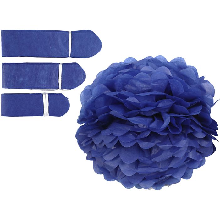 Papirpomponer, dia. 20+24+30 cm, 16 g, mørk blå, 3 stk./ 1 pk.