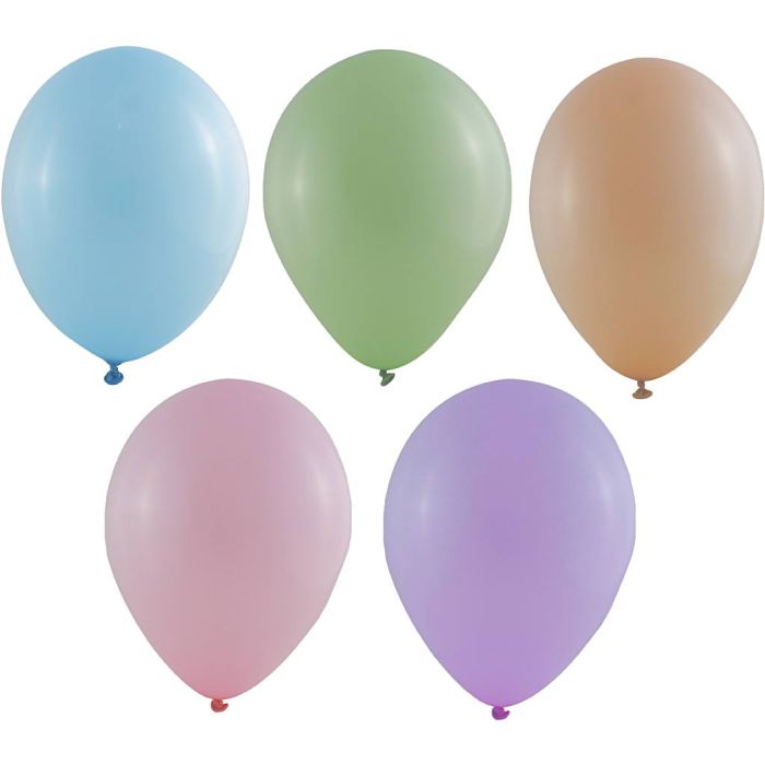 Ballonger, str. 23 cm, rund, pastellfarger, 100 stk./ 1 pk.