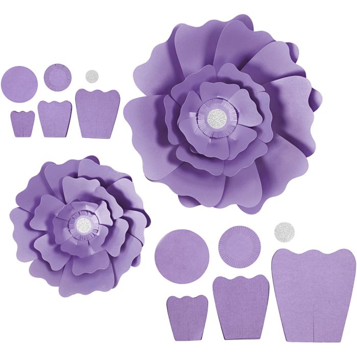Papirblomster, dia. 15+25 cm, 230 g, lilla, 2 stk./ 1 pk.