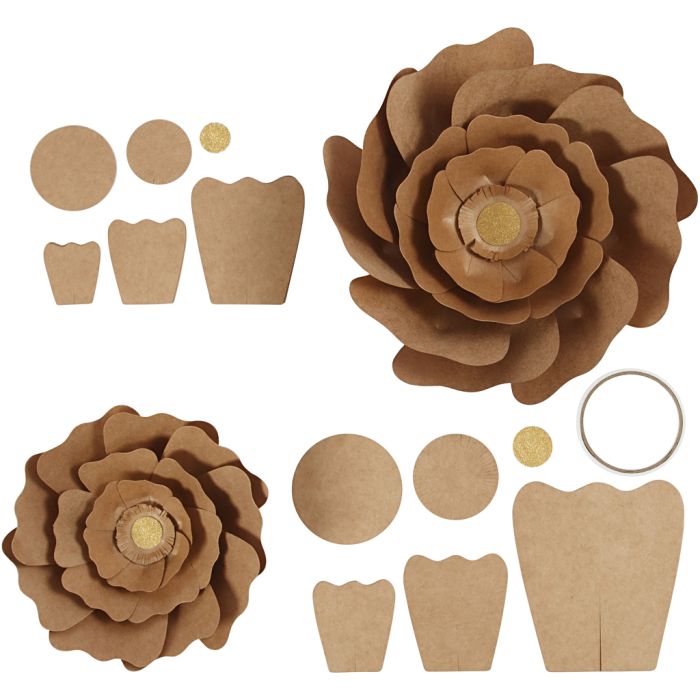 Papirblomster, dia. 15+25 cm, natur, 2 stk./ 1 pk.