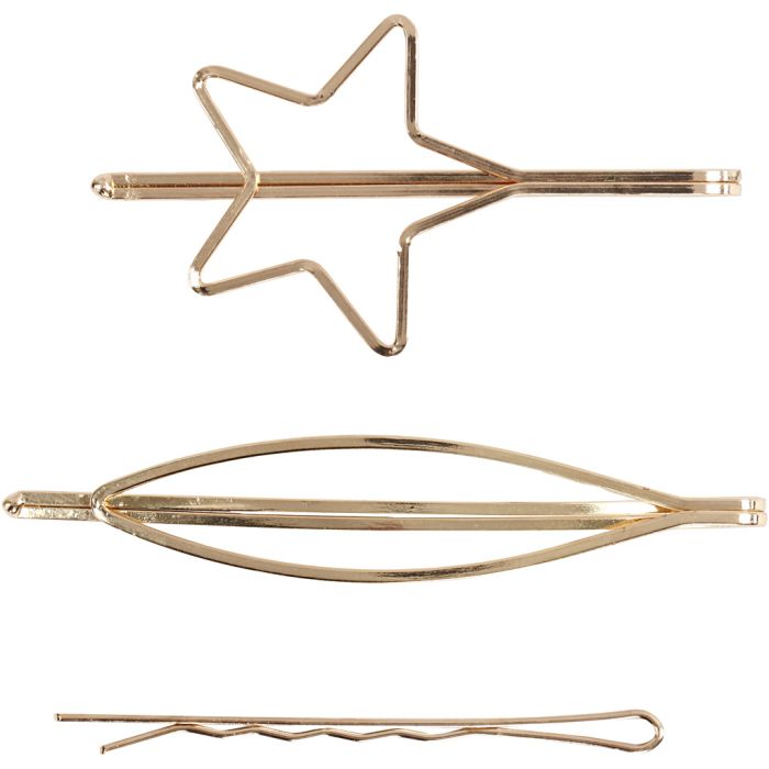 Hårspenne, L: 70 mm, B: 32 mm, forgylt, 3 stk./ 1 pk.