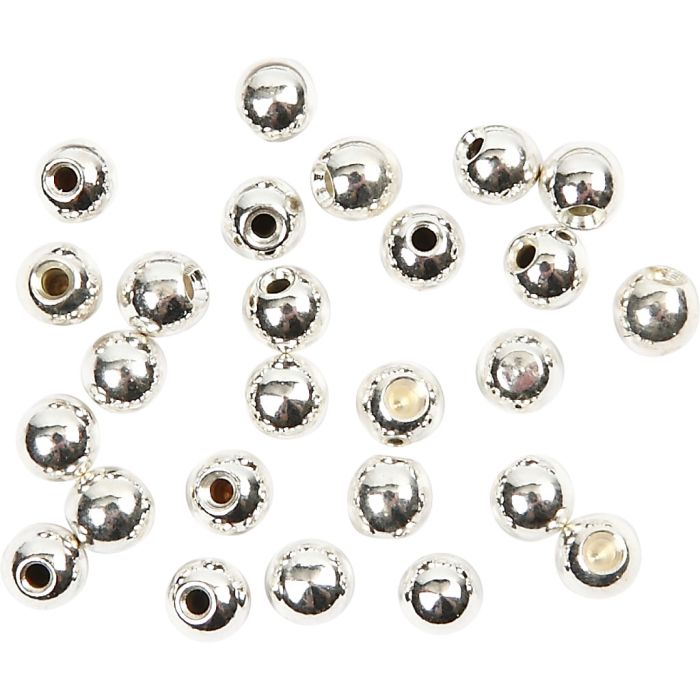 Endeperler, dia. 3 mm, hullstr. 1 mm, forsølvet, 20 stk./ 1 pk.