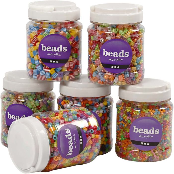 Perlemix, str. 7-10 mm, hullstr. 2-4 mm, ca. 2400 g, ass. farger, 6x700 ml/ 1 pk.