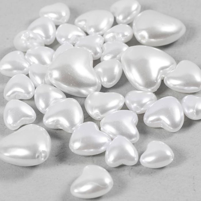 Voksperler, Hjerter, dia. 7-13 mm, hullstr. 1,3-1,5 mm, perlemor, 32 stk./ 1 pk.