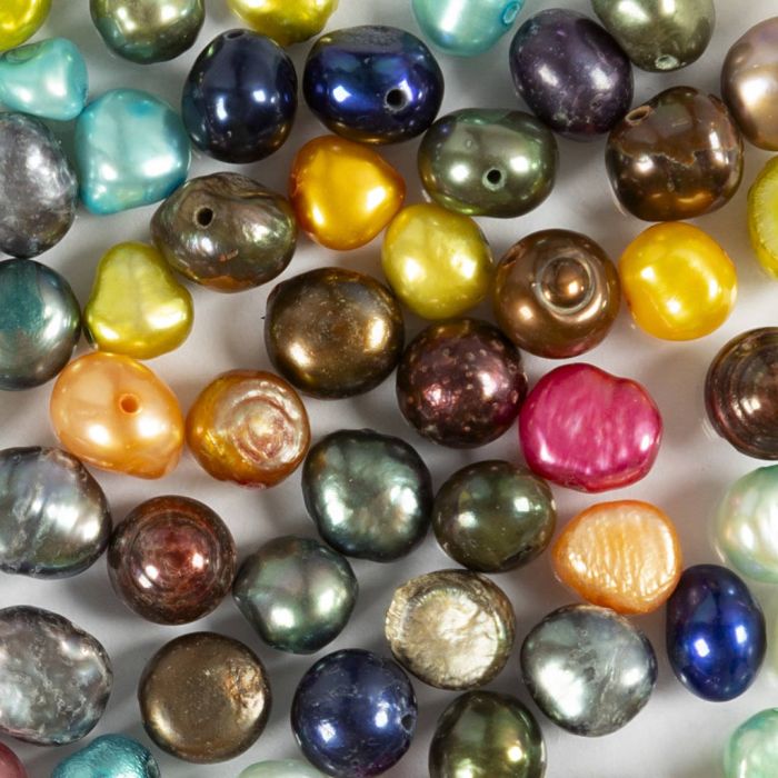 Ferskvannsperler, dia. 5-6 mm, hullstr. 0,5 mm, perlemorsfarger, 60 stk./ 1 pk.