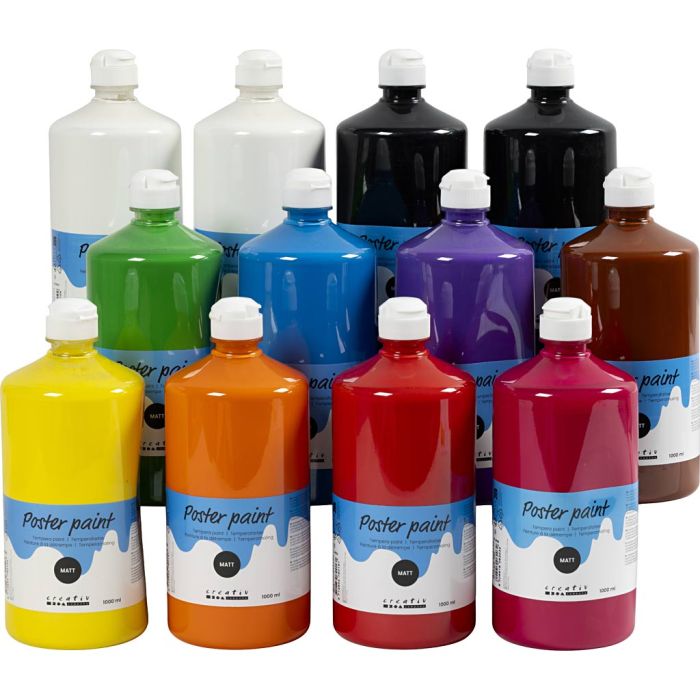 Temperamaling Matt, matt, ass. farger, 12x1000 ml/ 1 pk.