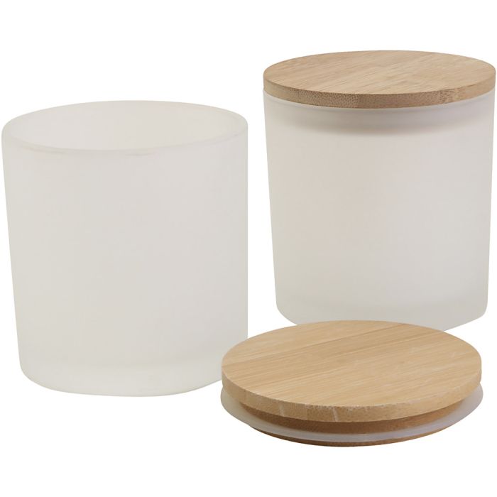 Glasskrukker med trelokk, H: 9 cm, dia. 8 cm, str. 8 cm, 315 ml, 12 stk./ 1 pk.